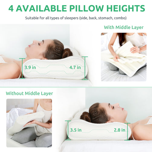 UTTU Contour Pillow, Adjustable Memory Foam Pillow, Bamboo Pillow for Sleeping, Cervical Pillow for Neck Pain, Neck Support for Back, Stomach, Side Sleepers, Orthopedic Contour Pillow, CertiPUR-US